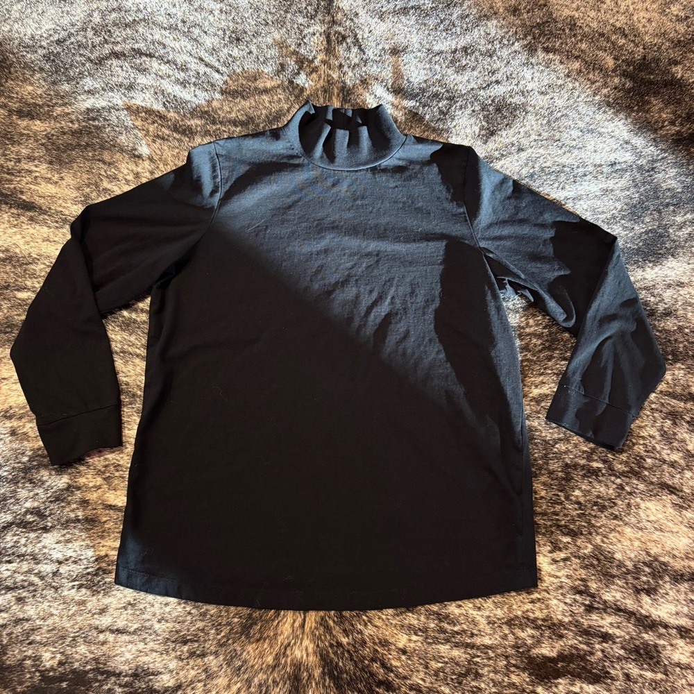 Woman Within Perfect Black Long Sleeve Mockneck Tee, Size Medium Petite